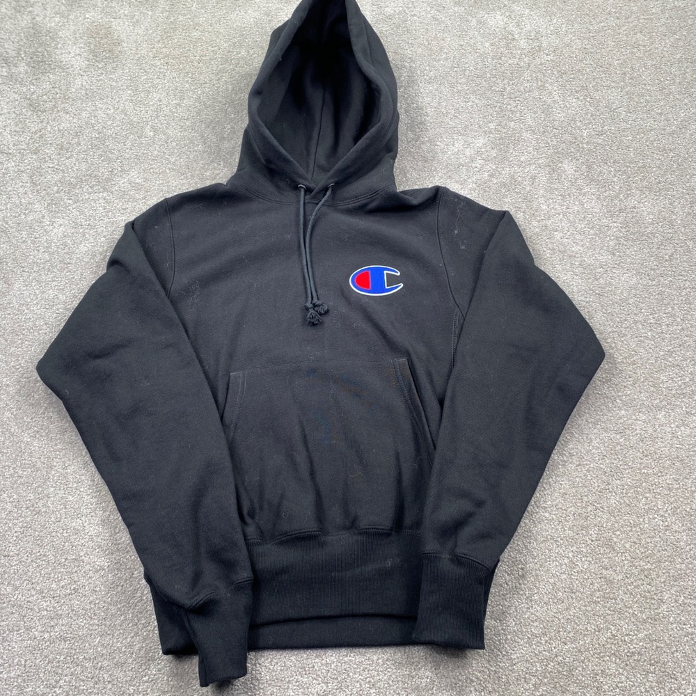 Champion Reverse Weave Hoodie Mens XS Black Embroidered Logo Sweatshirt